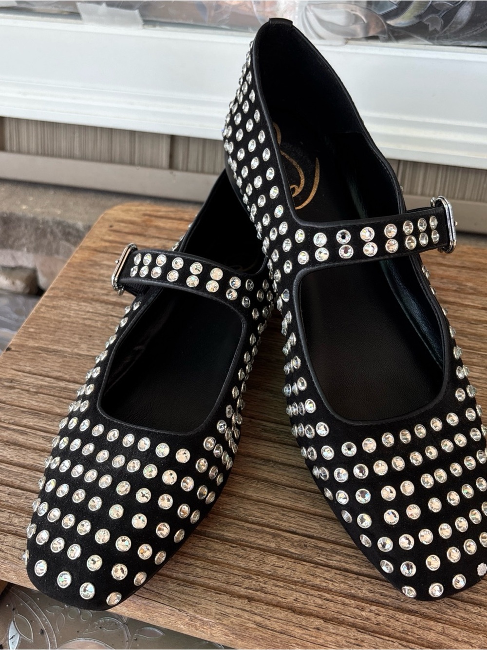 Sam Edelman Black with Rhinestones Mary Jane Flats 9.5